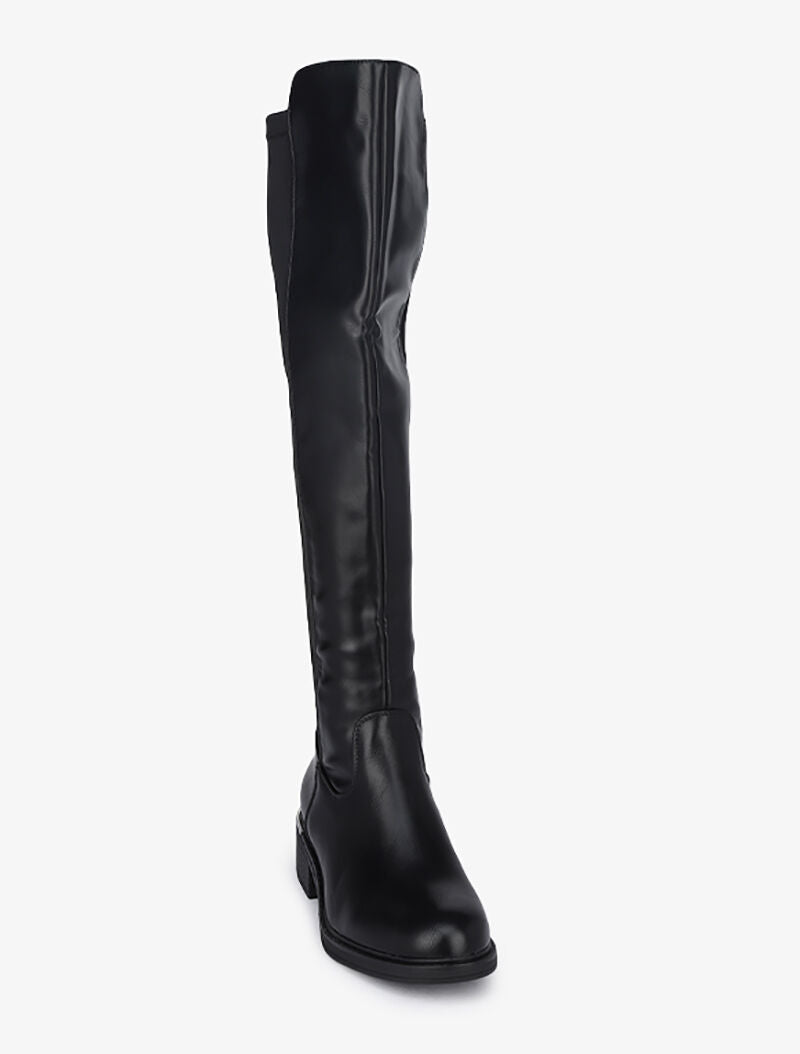 Cuissardes bi-matière à talons à détail argenté - Noir - 3