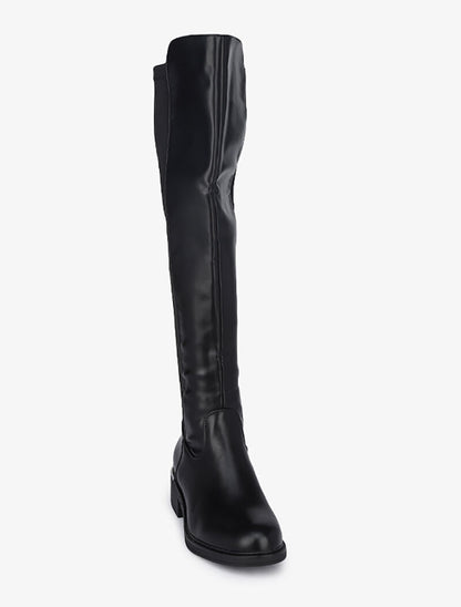 Cuissardes bi-matière à talons à détail argenté - Noir - 3
