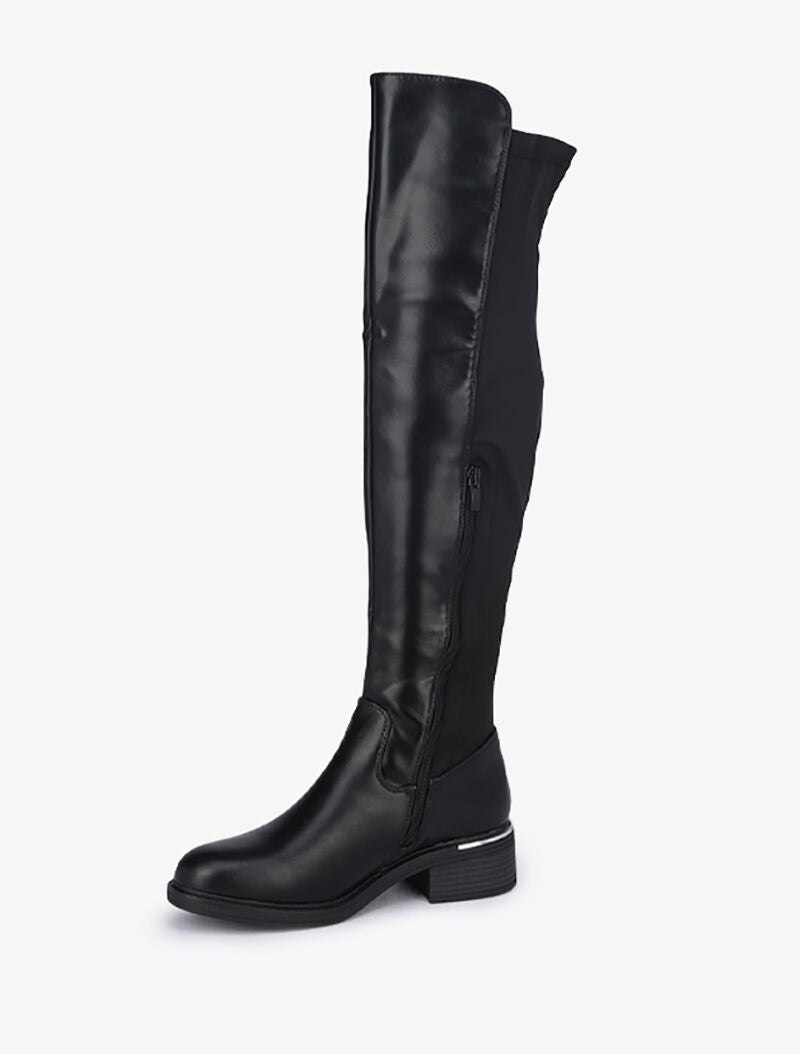 Cuissardes bi-matière à talons à détail argenté - Noir - 4