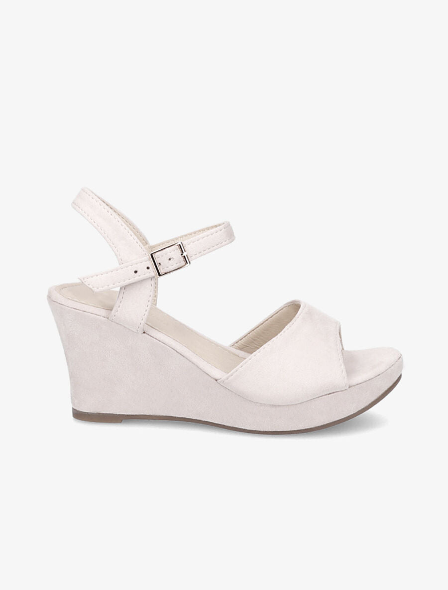 Sandales compensées en suédine - Beige - 1