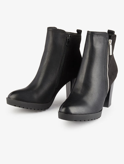 Bottines montantes bimatière - Noir - 4