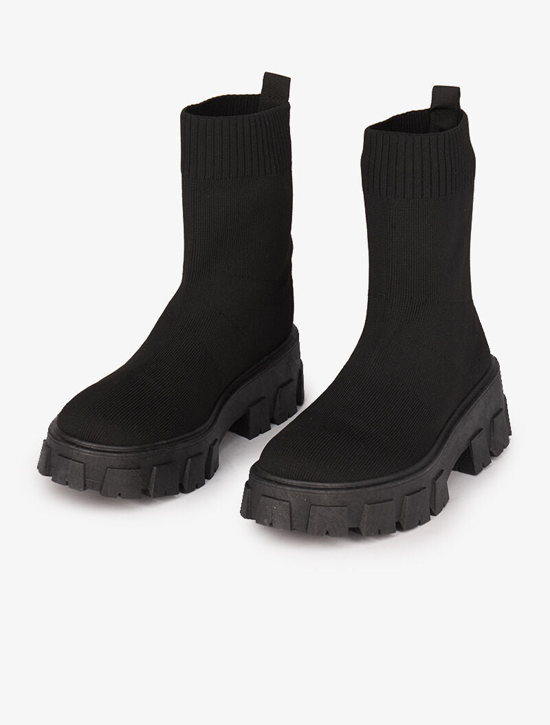 Bottines en tissu stretch à semelles crantées - Noir - 1