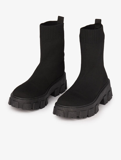 Bottines en tissu stretch à semelles crantées - Noir - 1