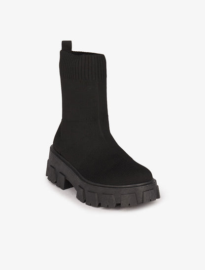 Bottines en tissu stretch à semelles crantées - Noir - 3