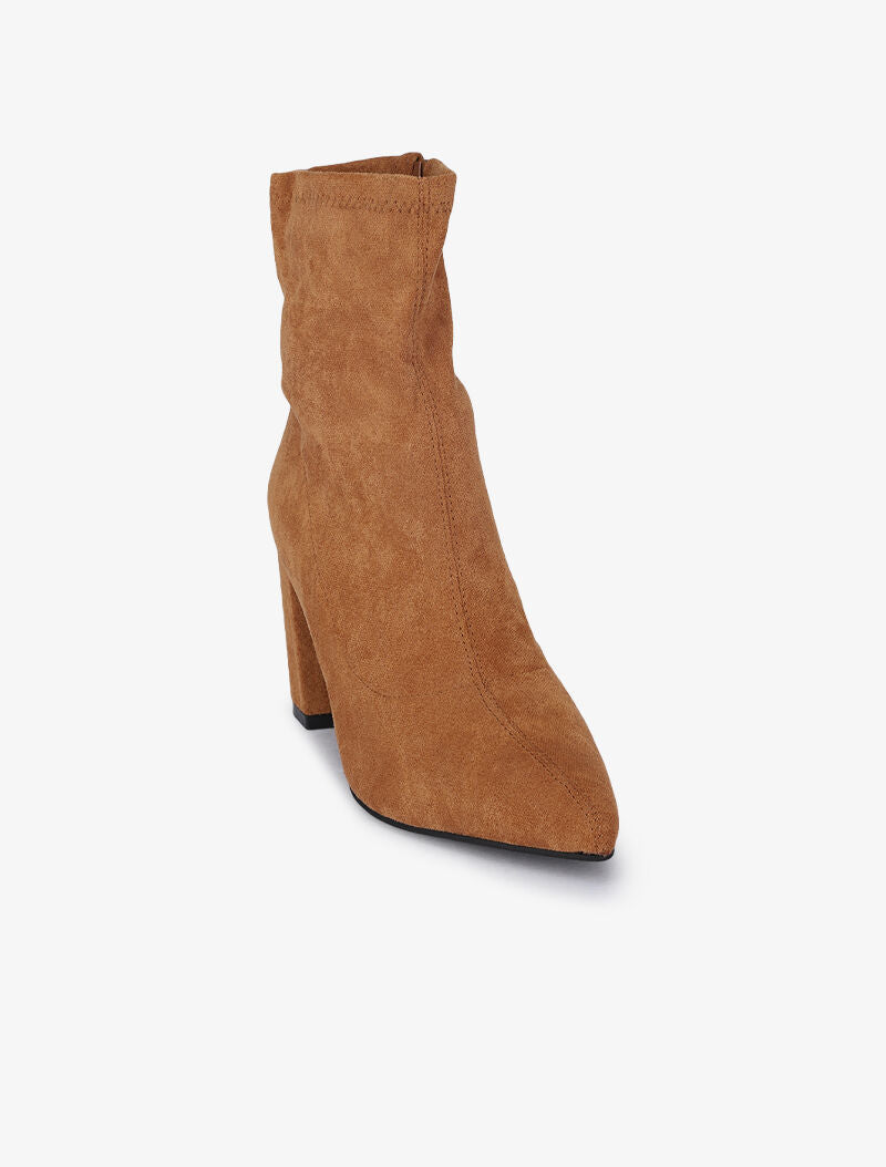 Bottines montantes à talons et bouts pointus - Camel - 3