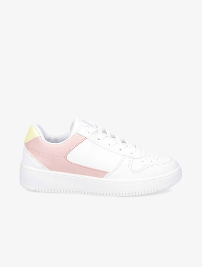 Baskets en simili à bouts perforés - Blanc/rose - 5