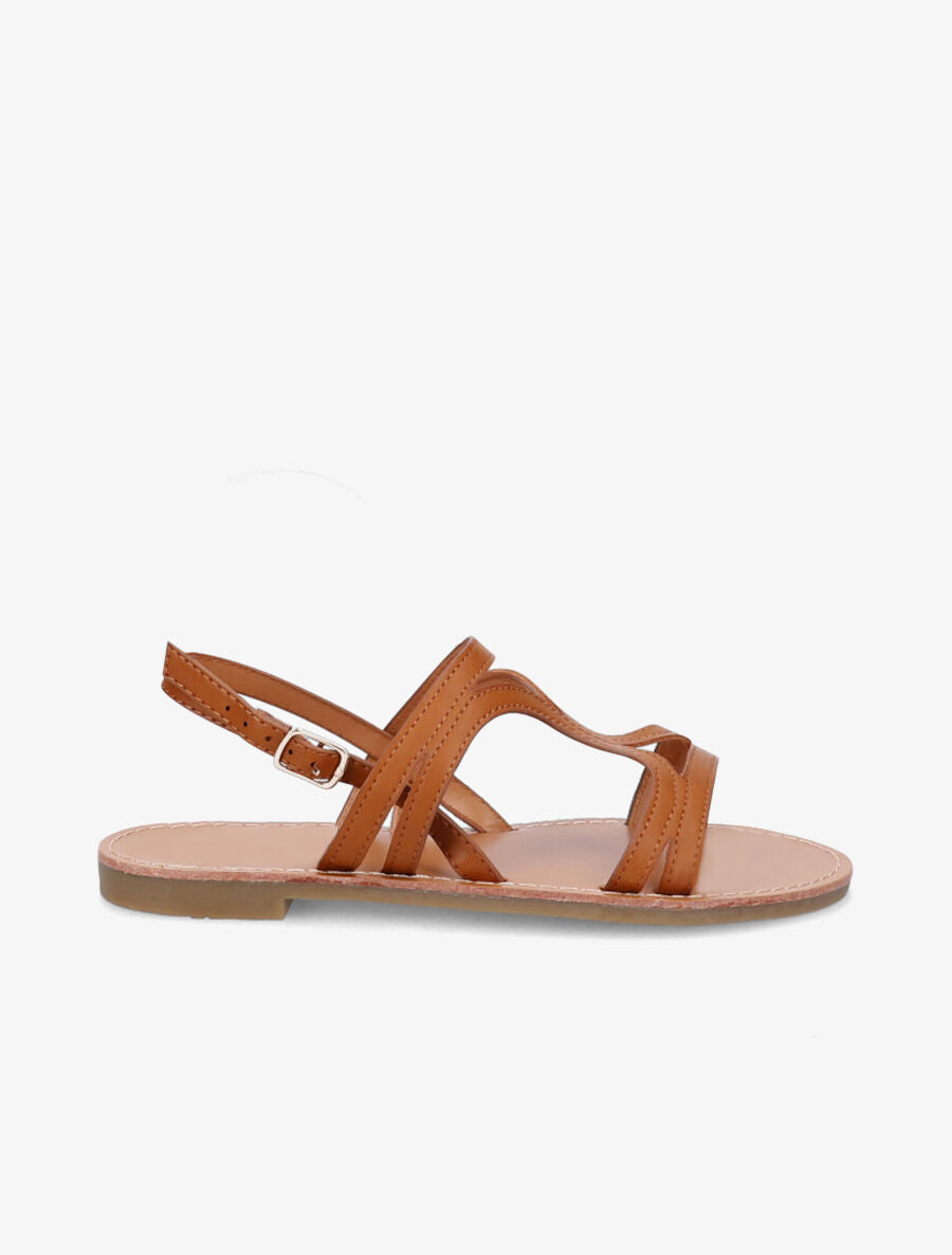 Sandales plates à brides stylisées en simili - Camel - 2
