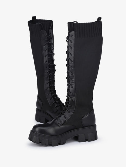 Bottes bi-matière à lacets styles rangers - Noir - 1