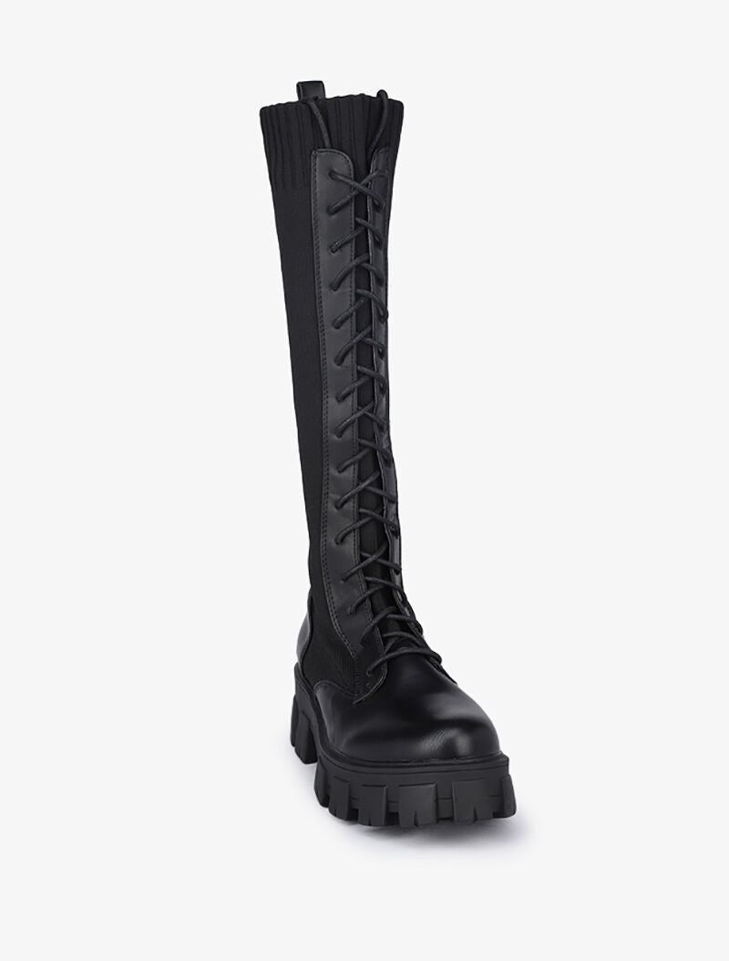 Bottes bi-matière à lacets styles rangers - Noir - 3