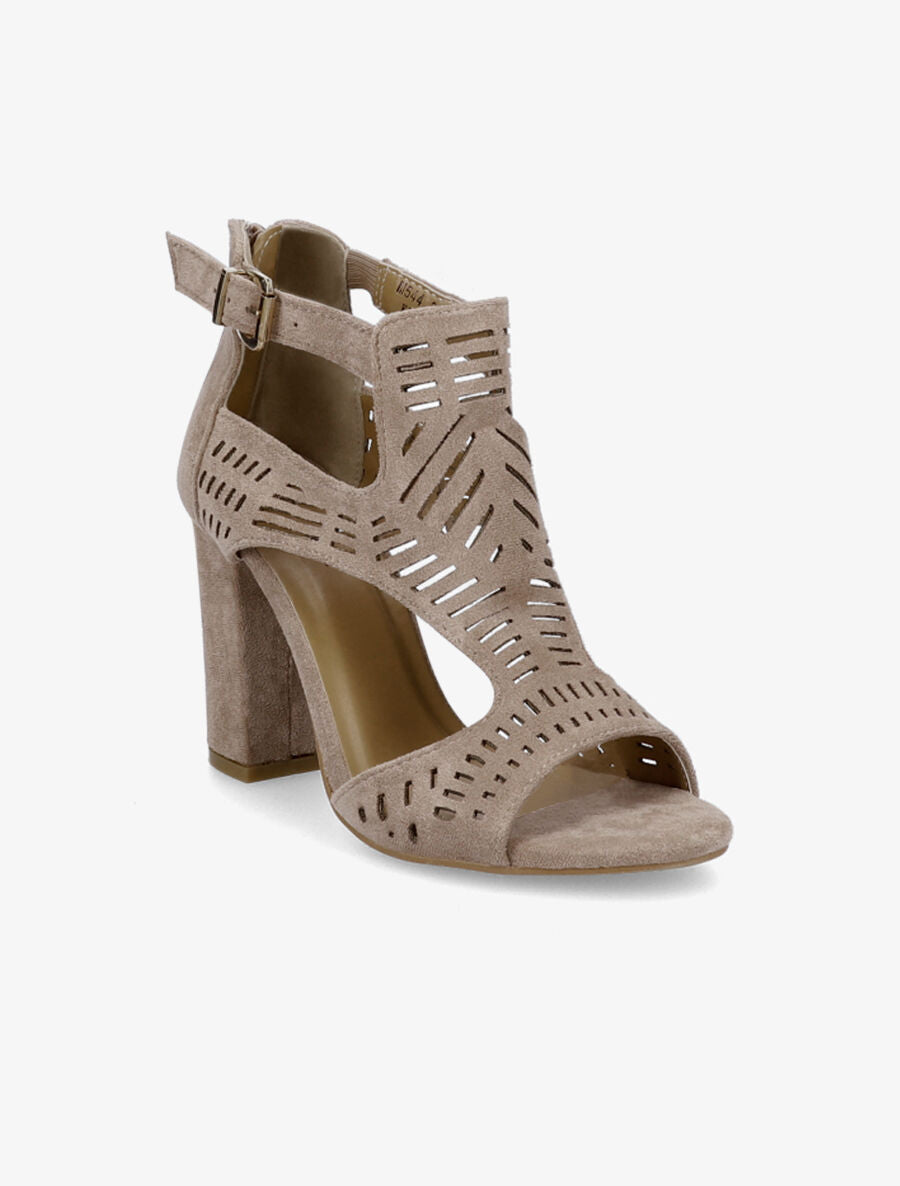 Sandales à talon et ganses ajourées stylisées - Taupe - 2