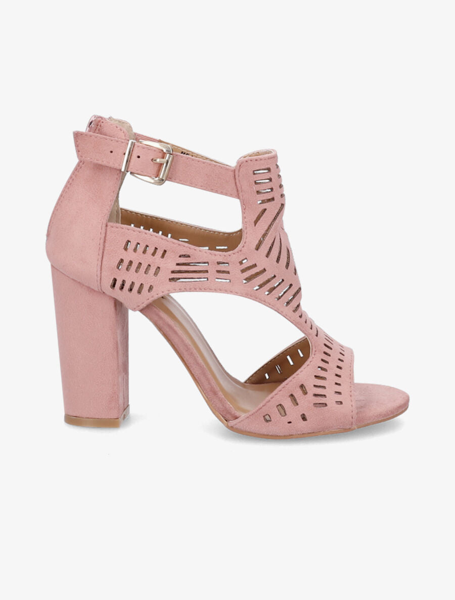 Sandales à talon et ganses ajourées stylisées - Rose - 5