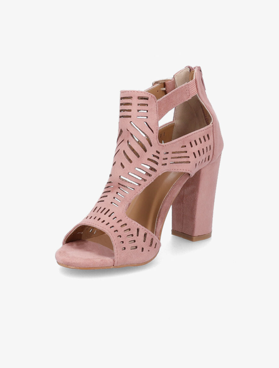 Sandales à talon et ganses ajourées stylisées - Rose - 3