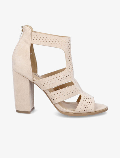 Sandales ajourées en suédine à talon - Beige - 1