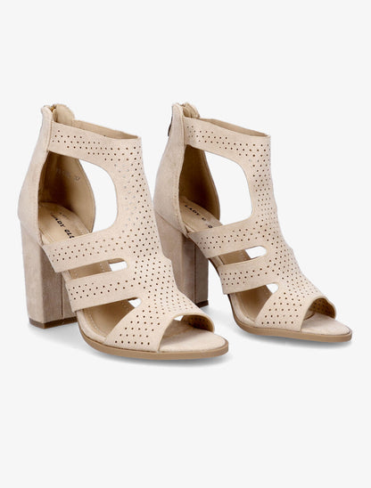Sandales ajourées en suédine à talon - Beige - 4