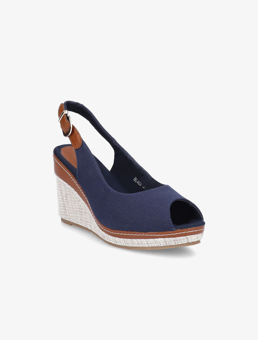 Sandales peep toe en toile - Marine - 2