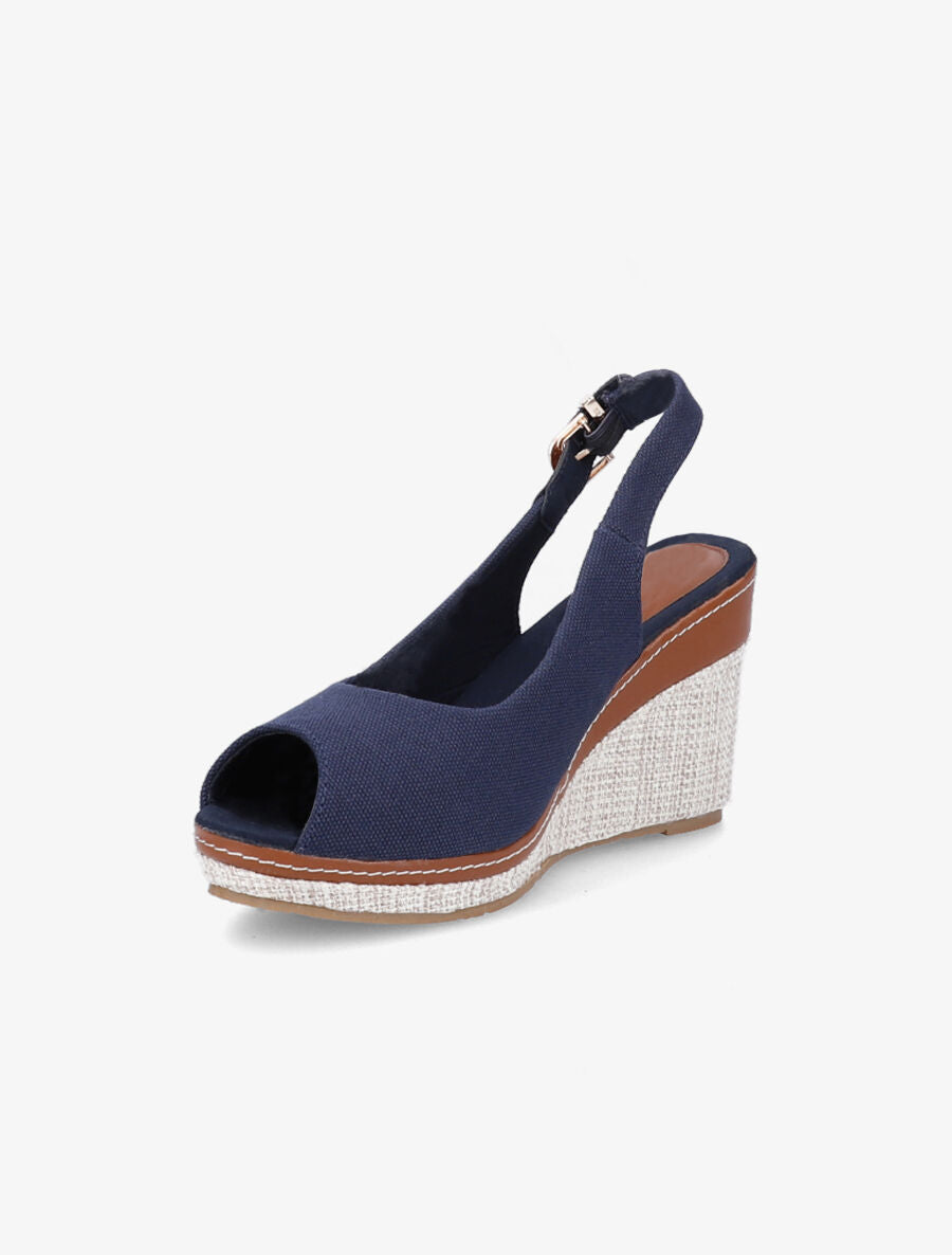 Sandales peep toe en toile - Marine - 3