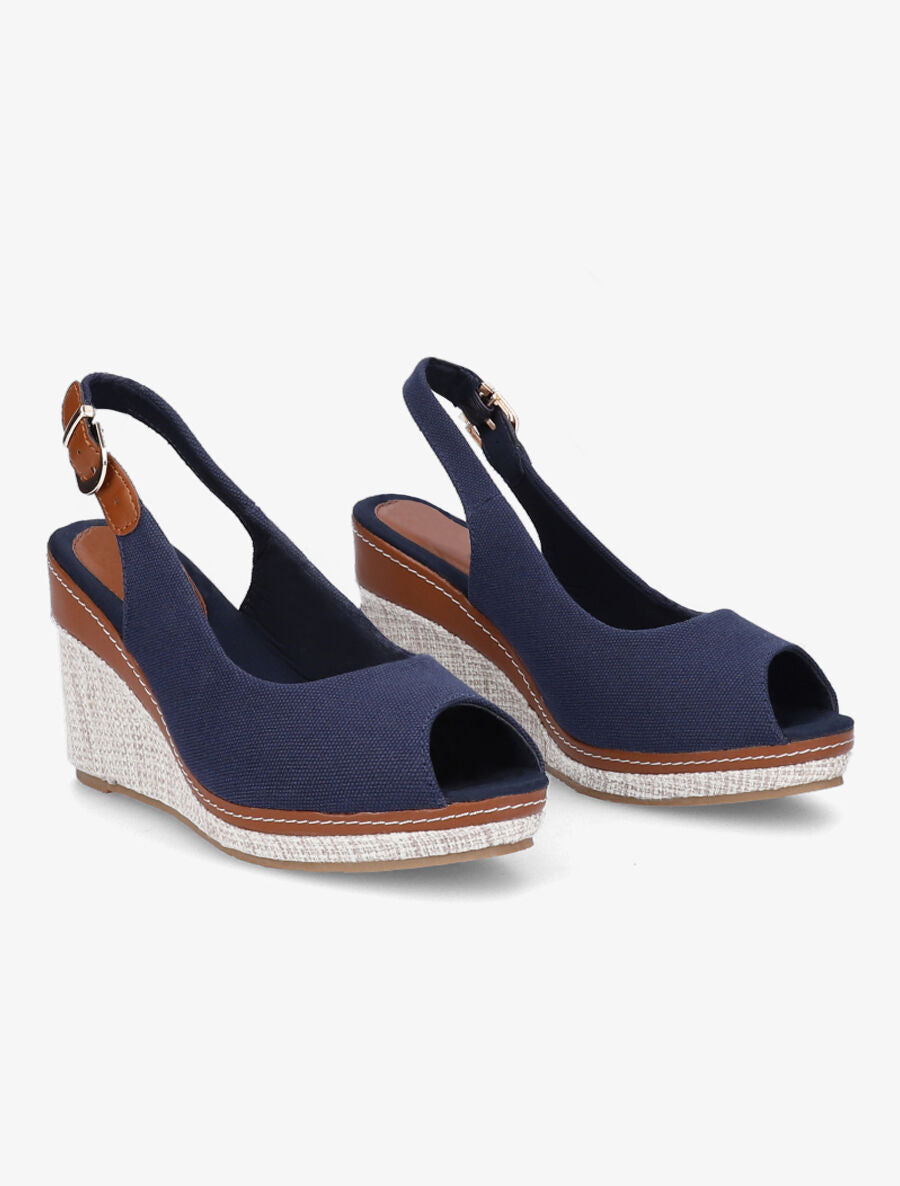 Sandales peep toe en toile - Marine - 4