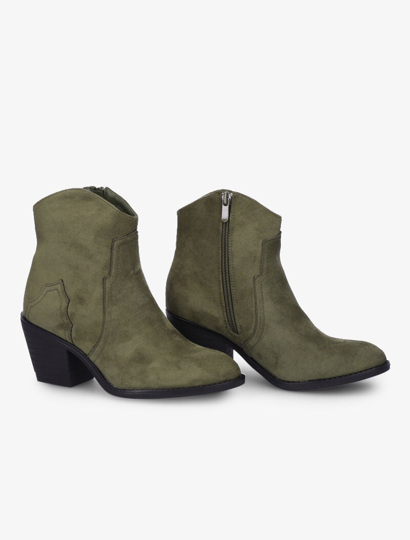 Bottines montantes en suédine à coutures stylisées - Kaki - 5