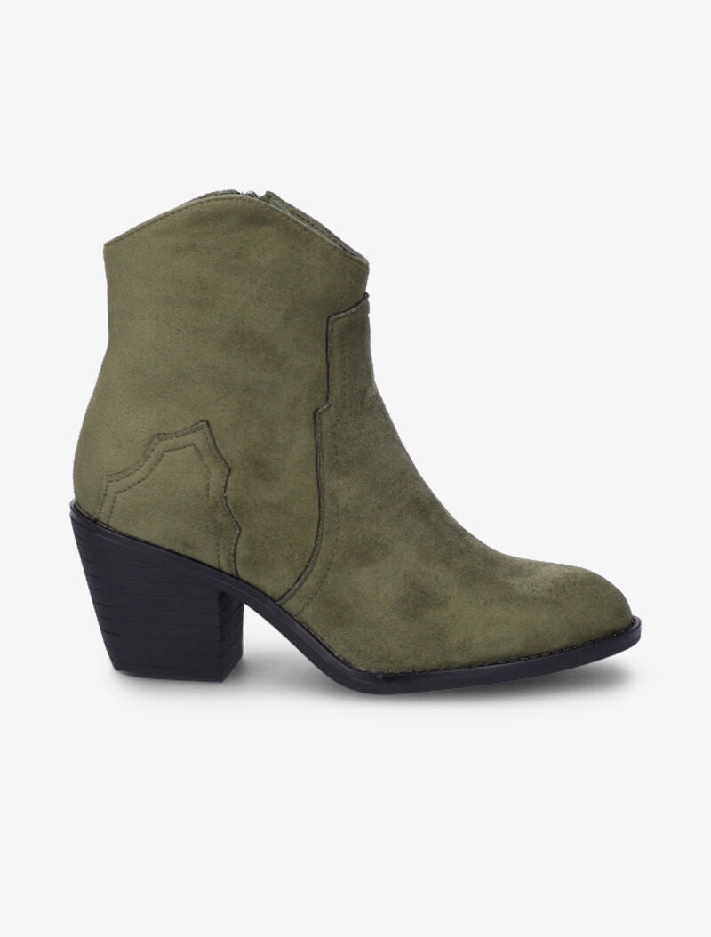 Bottines montantes en suédine à coutures stylisées - Kaki - 2