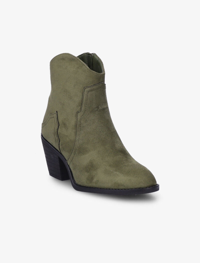 Bottines montantes en suédine à coutures stylisées - Kaki - 3