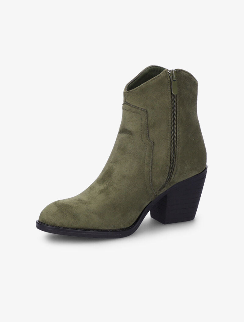 Bottines montantes en suédine à coutures stylisées - Kaki - 4