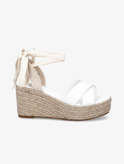 Sandales compensées en simili style espadrille - Blanc - 1
