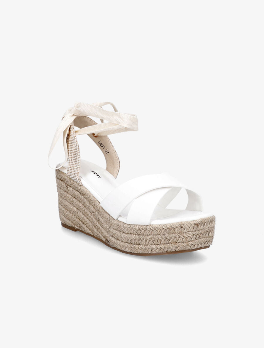Sandales compensées en simili style espadrille - Blanc - 2