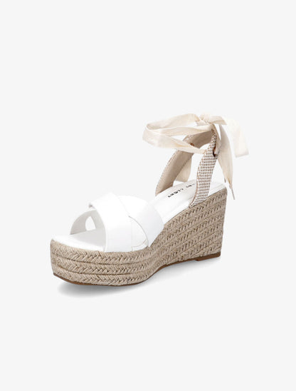 Sandales compensées en simili style espadrille - Blanc - 3