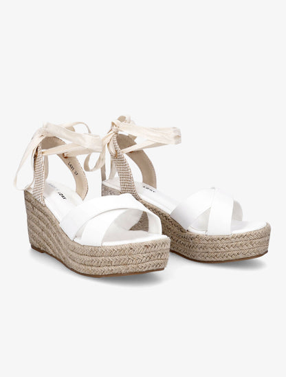 Sandales compensées en simili style espadrille - Blanc - 4