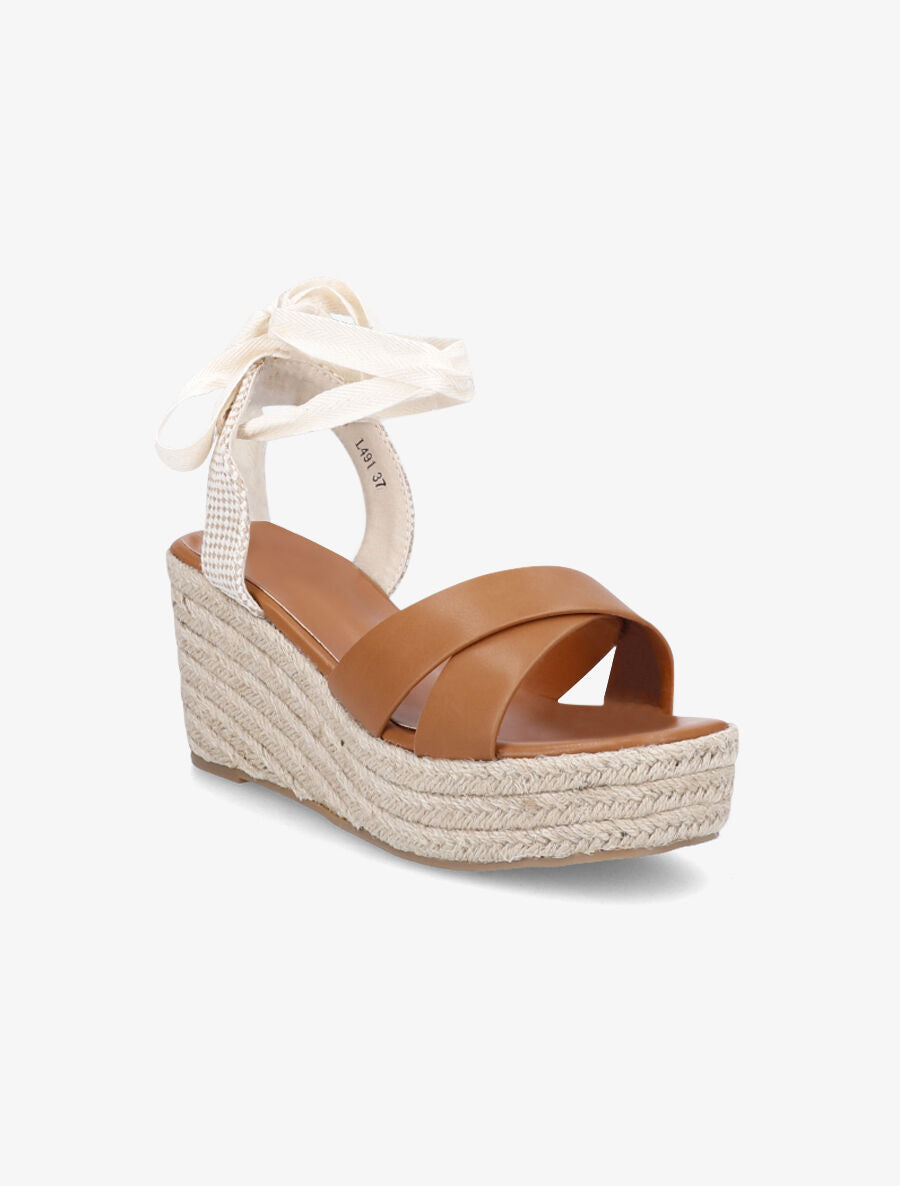 Sandales compensées en simili style espadrille - Camel - 2