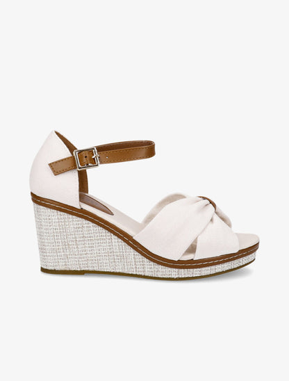 Sandales compensées à ganse style noeud - Beige - 1