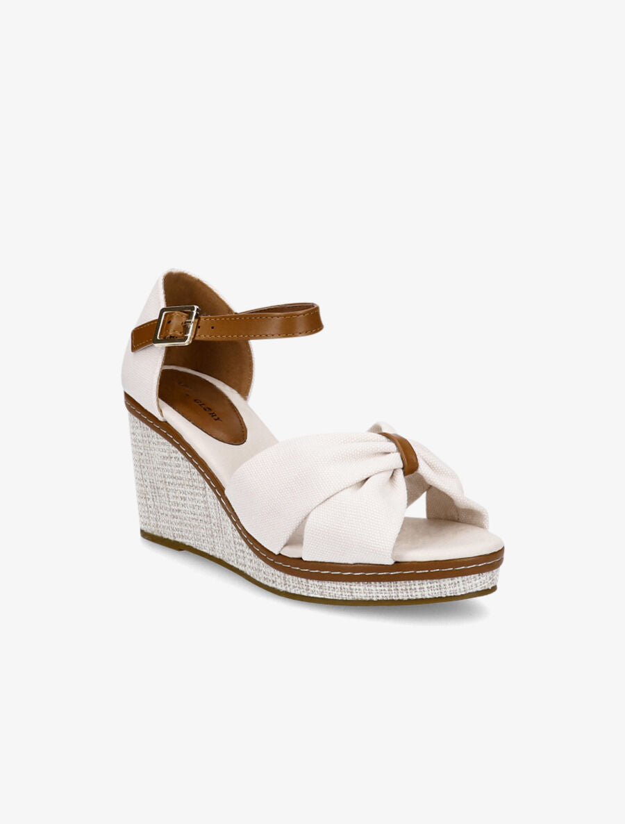 Sandales compensées à ganse style noeud - Beige - 2