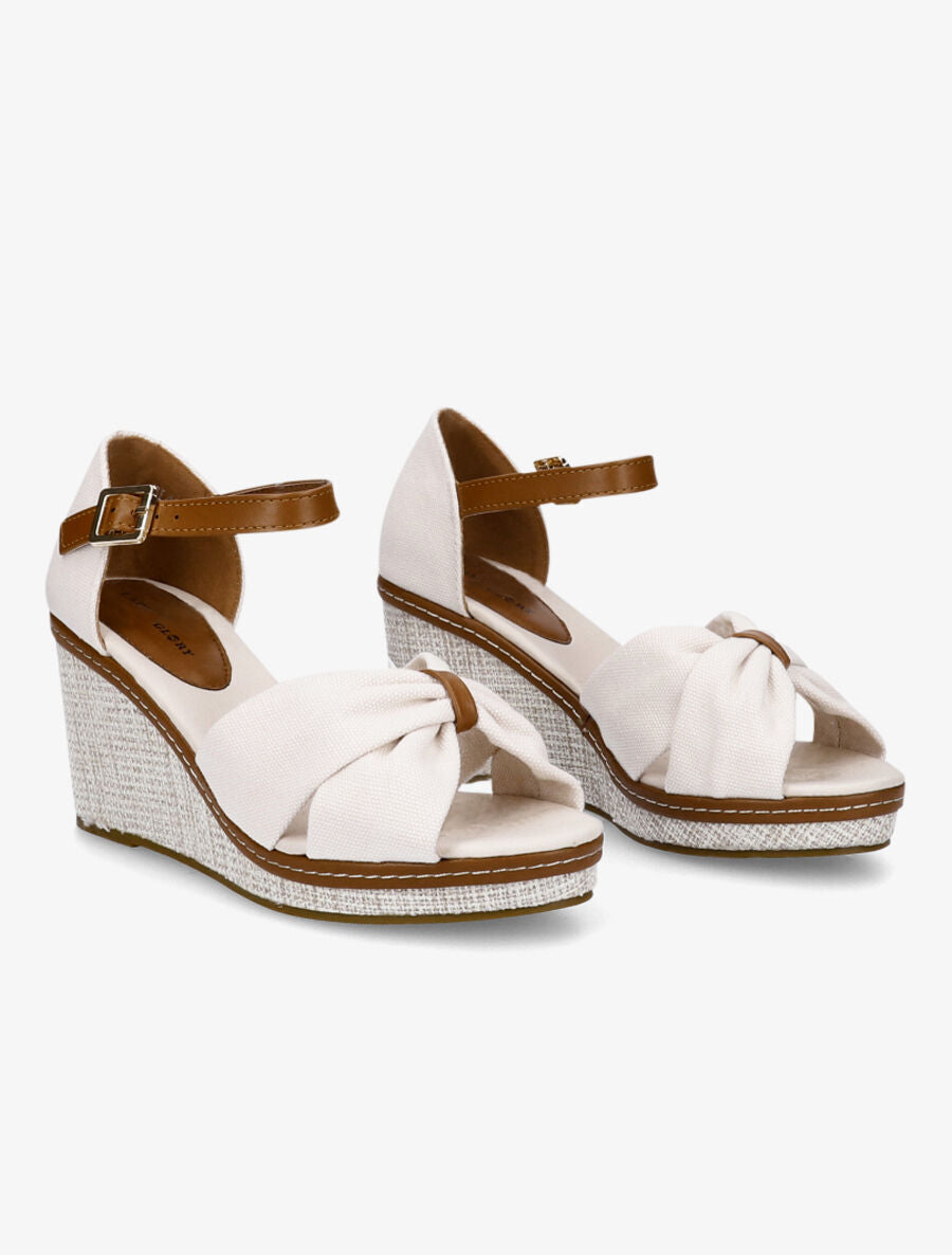 Sandales compensées à ganse style noeud - Beige - 4