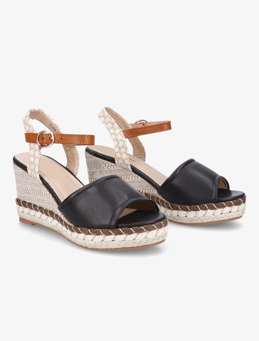 Sandales en simili à talon compensé stylisé - Noir - 4