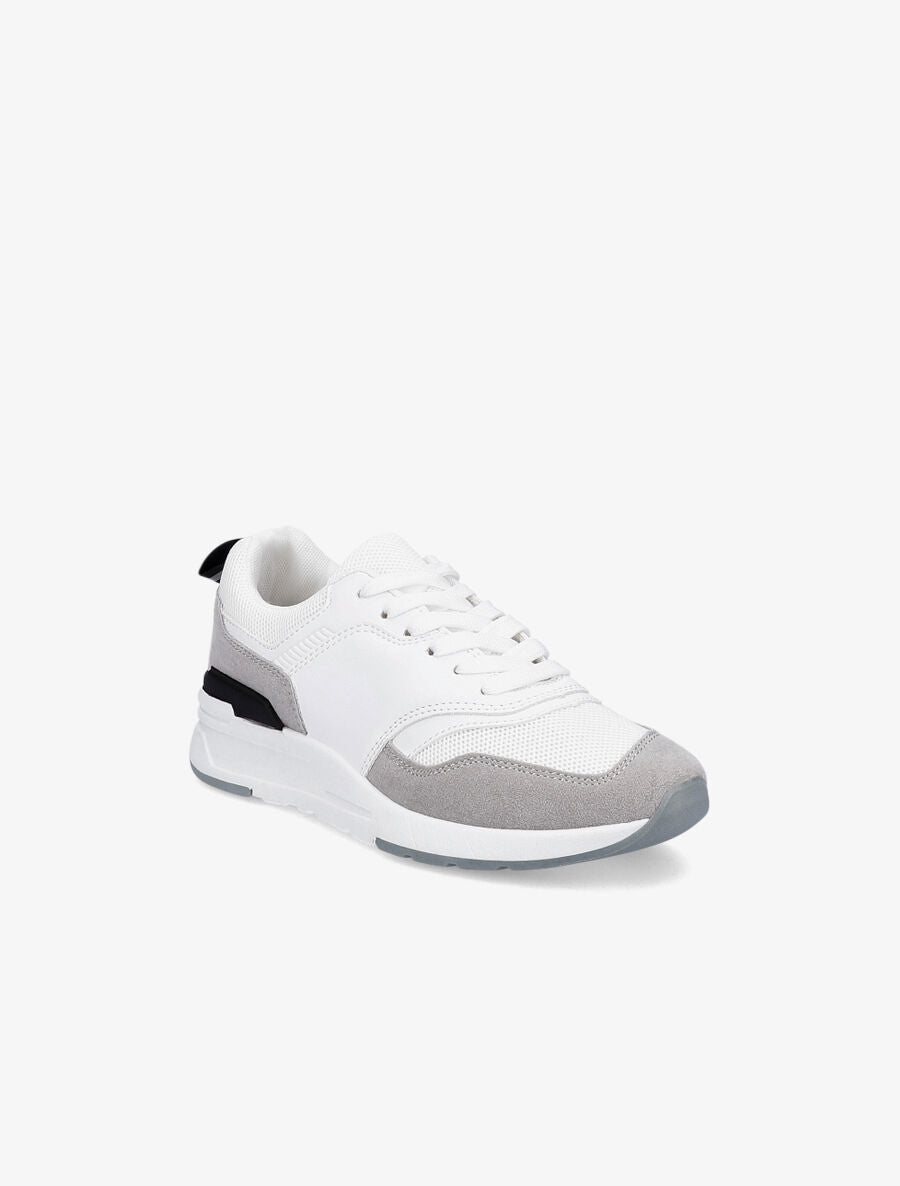 Sneakers en simili et mesh - Gris clair - 2