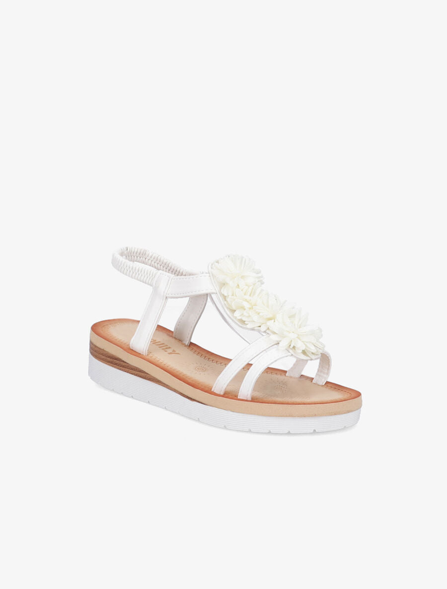 Nu-pieds à détail fleurs et contrefort élastiqué - Blanc - 1