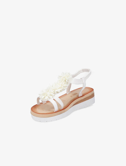 Nu-pieds à détail fleurs et contrefort élastiqué - Blanc - 2