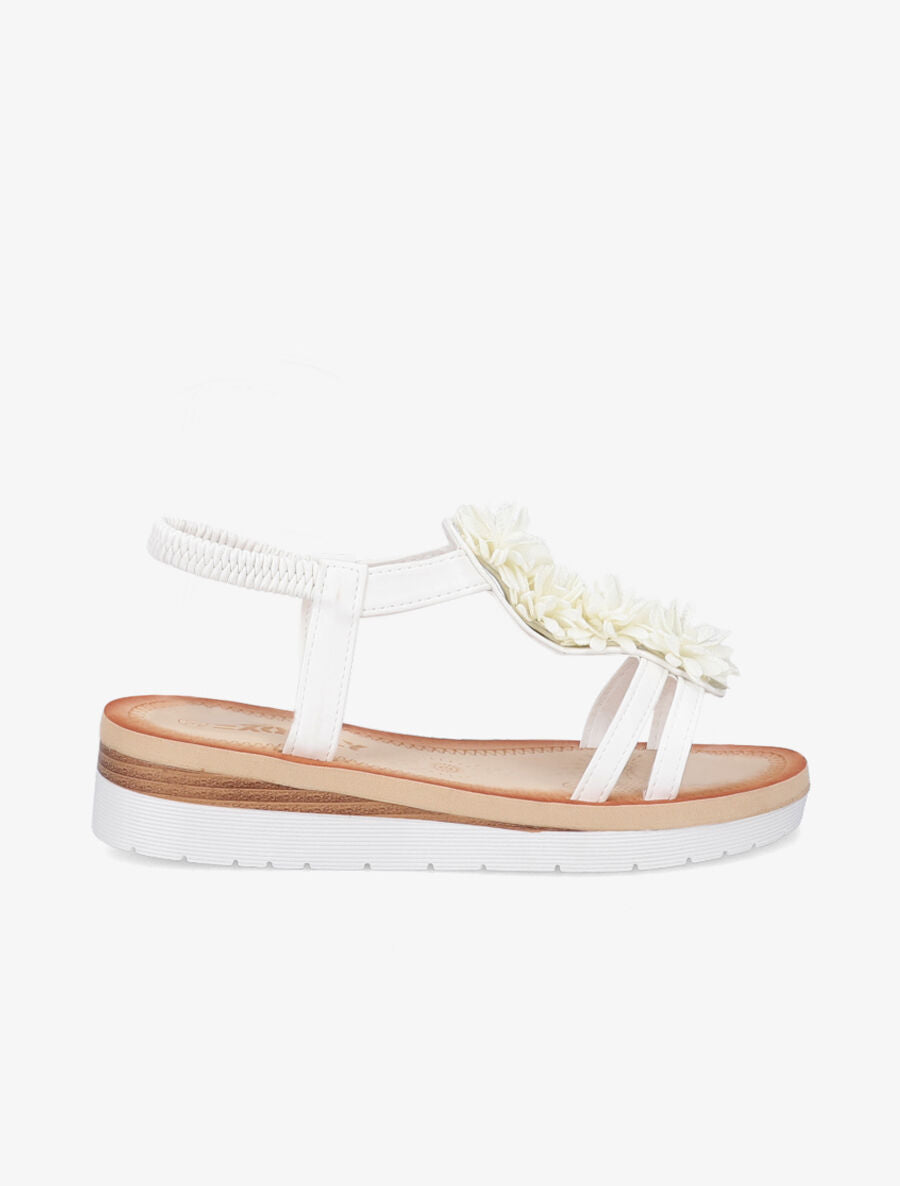 Nu-pieds à détail fleurs et contrefort élastiqué - Blanc - 3