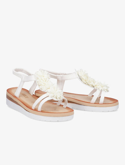 Nu-pieds à détail fleurs et contrefort élastiqué - Blanc - 4
