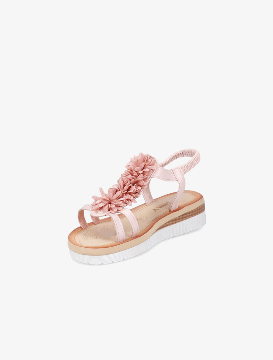 Nu-pieds à détail fleurs et contrefort élastiqué - Champagne - 2