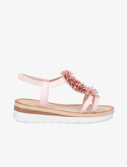 Nu-pieds à détail fleurs et contrefort élastiqué - Champagne - 3