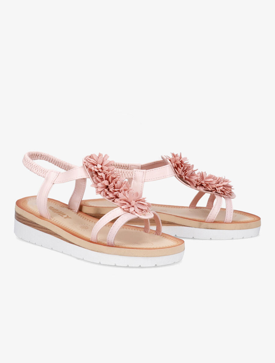 Nu-pieds à détail fleurs et contrefort élastiqué - Champagne - 4