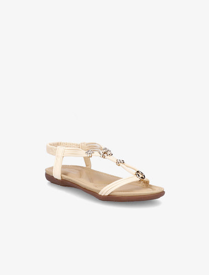 Nu-pieds à détail bijoux trèfles à quatre feuilles et contrefort élastiqué - Beige - 5