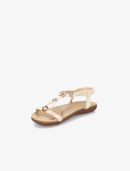 Nu-pieds à détail bijoux trèfles à quatre feuilles et contrefort élastiqué - Beige - 3