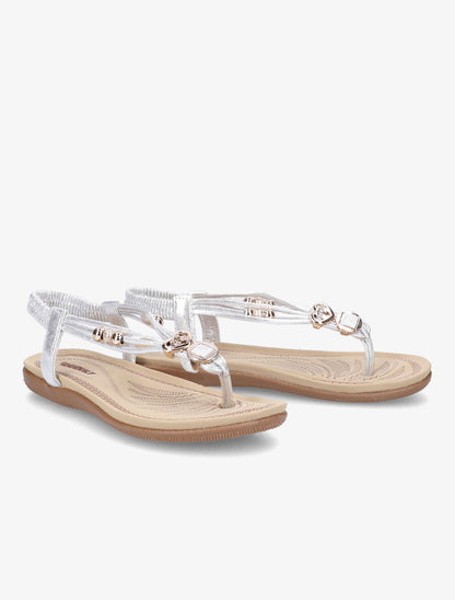 Nu-pieds à détail bijoux et contrefort élastiqué - Argent - 4