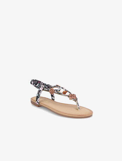 Nu-pieds fleuris à perles - Noir - 1