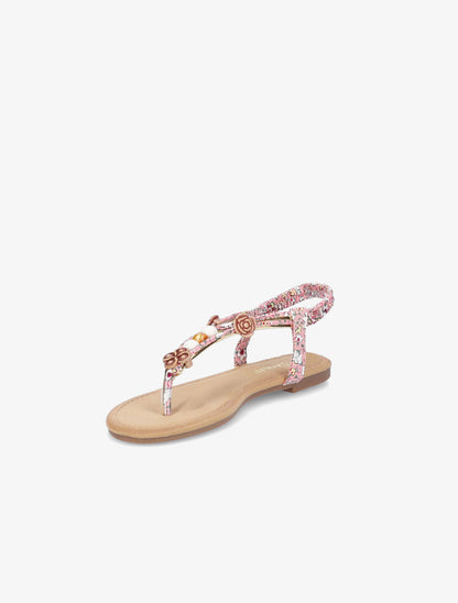 Nu-pieds fleuris à perles - Rose - 2
