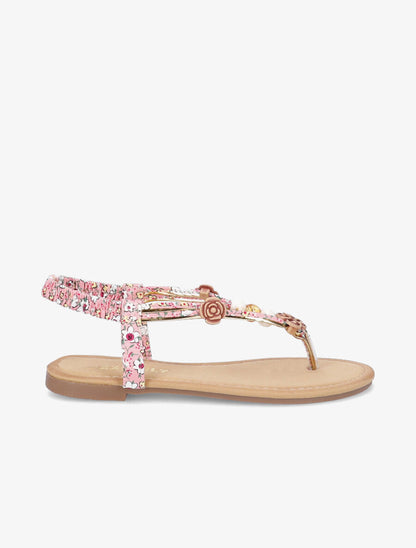 Nu-pieds fleuris à perles - Rose - 3