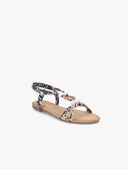 Nu-pieds à perles imprimé fleuri - Noir - 5