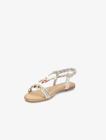Nu-pieds à perles imprimé fleuri - Écru - 2